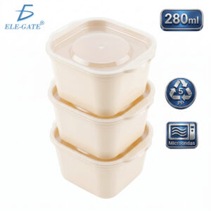 Set de 3 Envases Plásticos 280 ml PP5 para Microondas y Lavavajillas