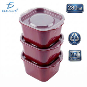 Set de 3 Envases Plásticos 280 ml PP5 Aptos para Microondas y Lavavajillas