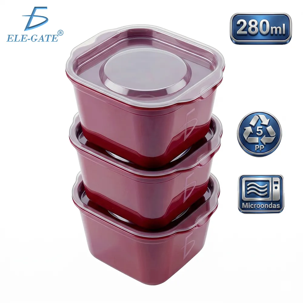 Set de 3 Envases Plásticos 280 ml PP5 Aptos para Microondas y Lavavajillas