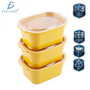 Paquete de 3 Envases Multiusos de 350 ml Plástico PP5 Resistentepara Microondas Lavavajillas y Refrigerador
