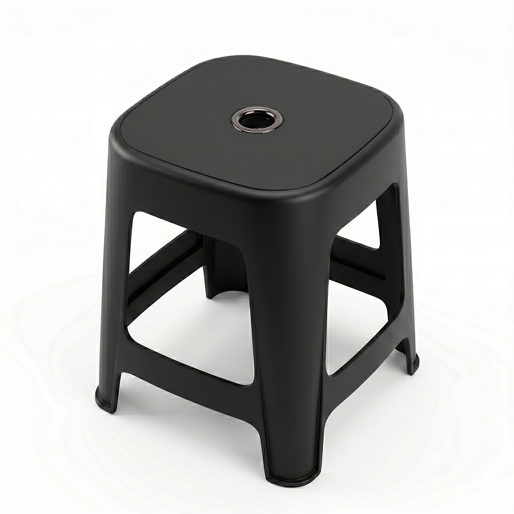 Banco de Plástico Negro Resistente 37 cm, Banco Auxiliar Multiusos con Asiento - Image 3