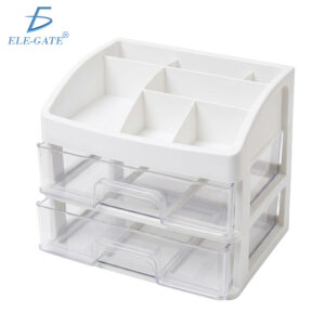Organizador de Escritorio con 2 Cajones Transparentes con Compartimentos Superiores