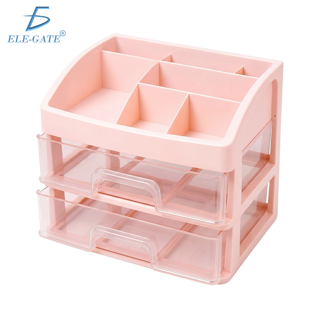 Organizador de Escritorio con 2 Cajones Transparentes con Compartimentos Superiores