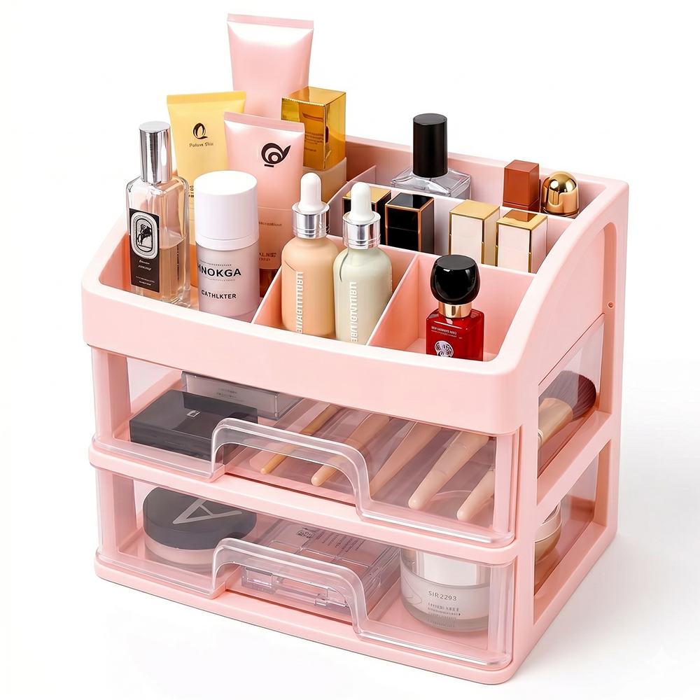 Organizador de Escritorio con 2 Cajones Transparentes con Compartimentos Superiores - Image 3