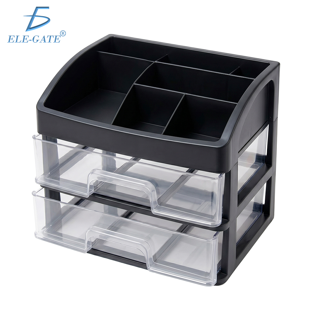 Organizador de Escritorio con 2 Cajones Transparentes con Compartimentos Superiores