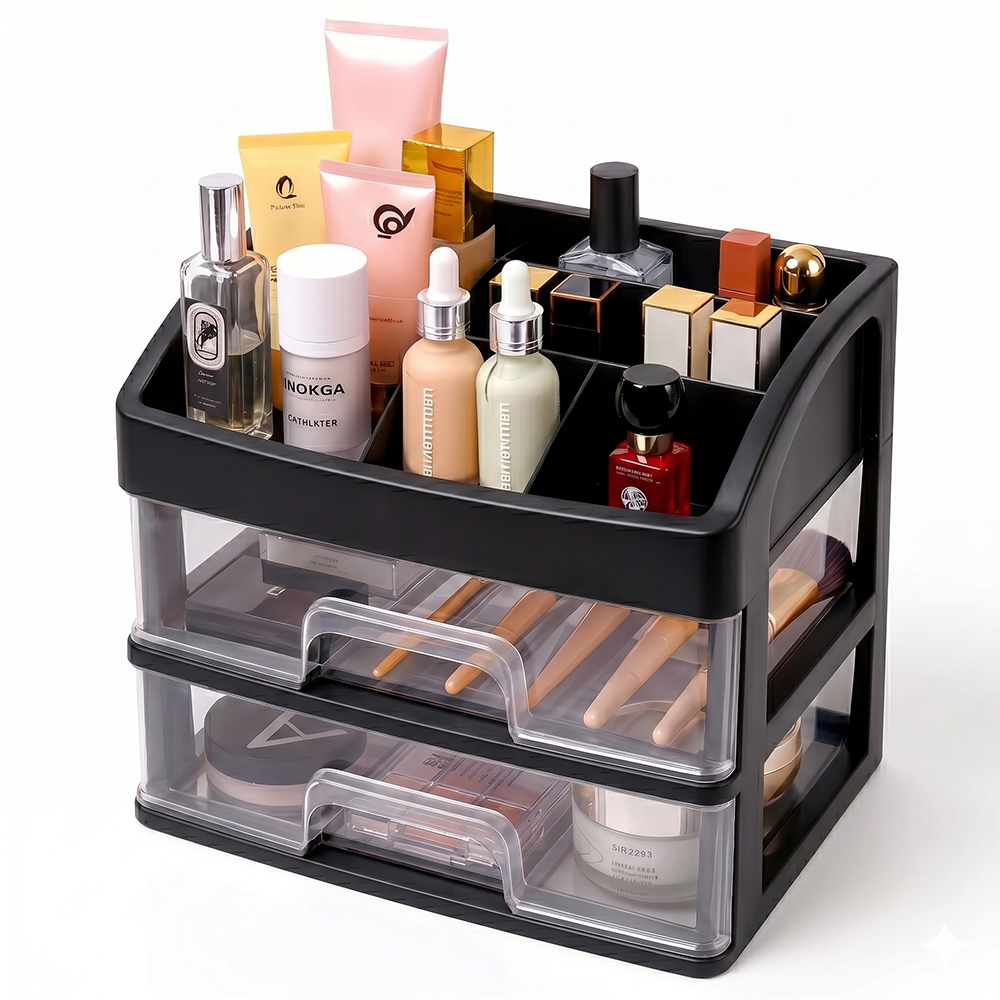 Organizador de Escritorio con 2 Cajones Transparentes con Compartimentos Superiores - Image 3