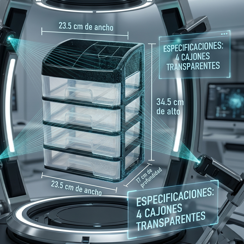 Organizador de Escritorio con 4 Cajones y Compartimentos Superiores Caja Organizadora - Image 4