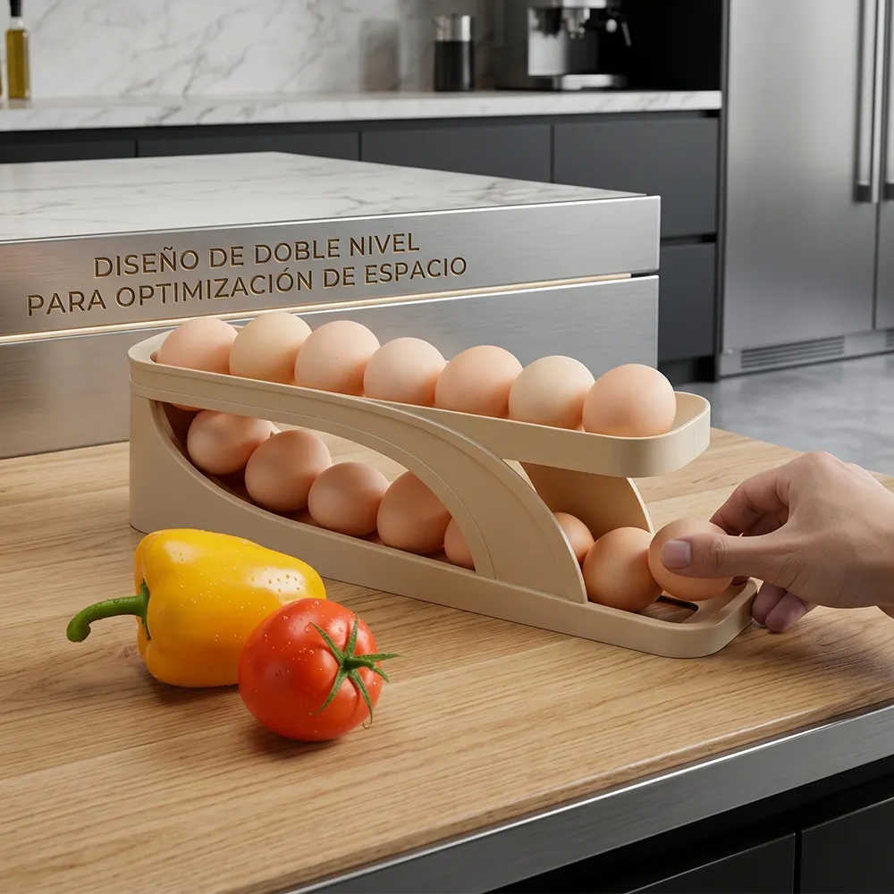 Dispensador de Huevos Rodante de 2 Nivele para Refrigerador Ahorra Espacio Portahuevos para Cocina - Imagen 4