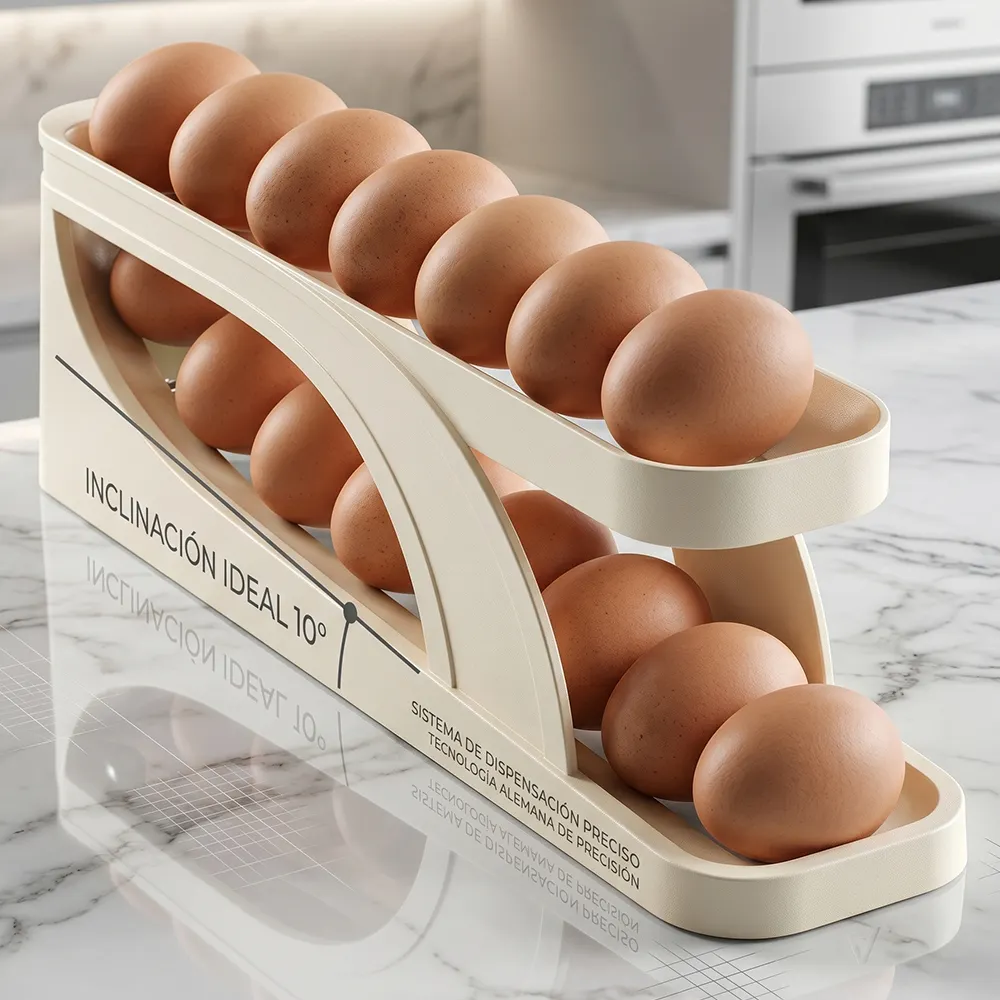 Dispensador de Huevos Rodante de 2 Nivele para Refrigerador Ahorra Espacio Portahuevos para Cocina - Imagen 3