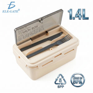 Contenedor Hermético de Plástico 1.4 L con Cubiertos IncluidosLunch Box para Tenedor y Cuchara