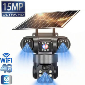 Cámara Solar 4G WIFI Doble Lente 15MP 6K – Seguridad Exterior con Pantalla Triple