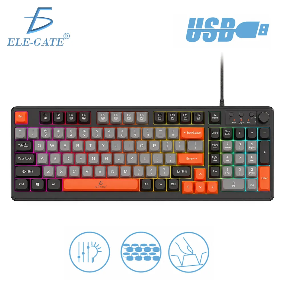 Teclado Gamer USB con Perilla Multimedia y Luz Arcoíris