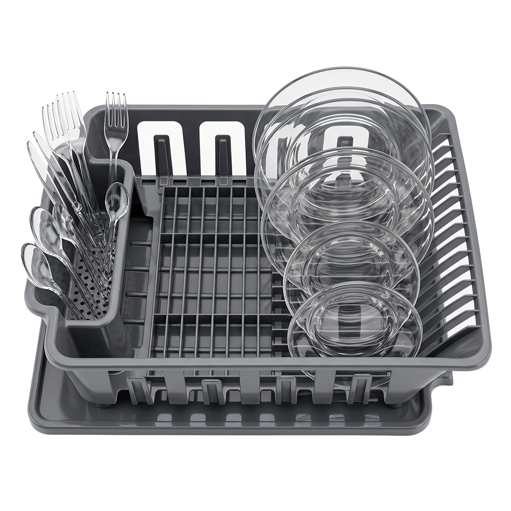Escurridor de Platos con Charola Desmontable Gris, 43.5 x 34 x 11 cm - Image 3