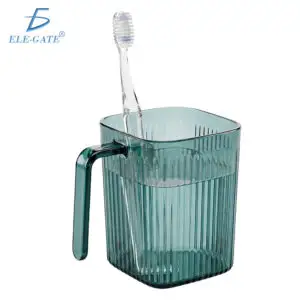 Vaso Organizador para Baño con Porta Cepillo de Dientes, Recipiente Verde Transparente con Asa
