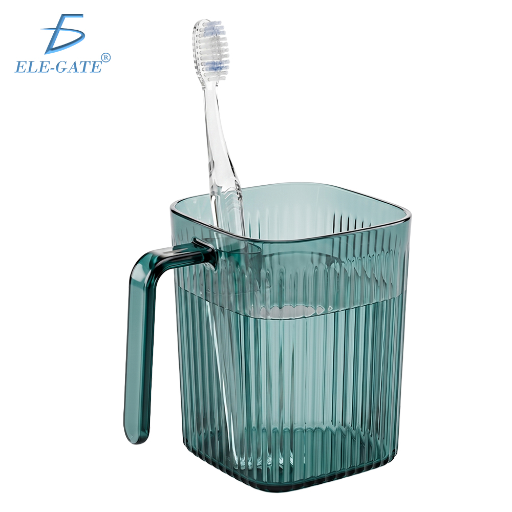 Vaso Organizador para Baño con Porta Cepillo de Dientes, Recipiente Verde Transparente con Asa