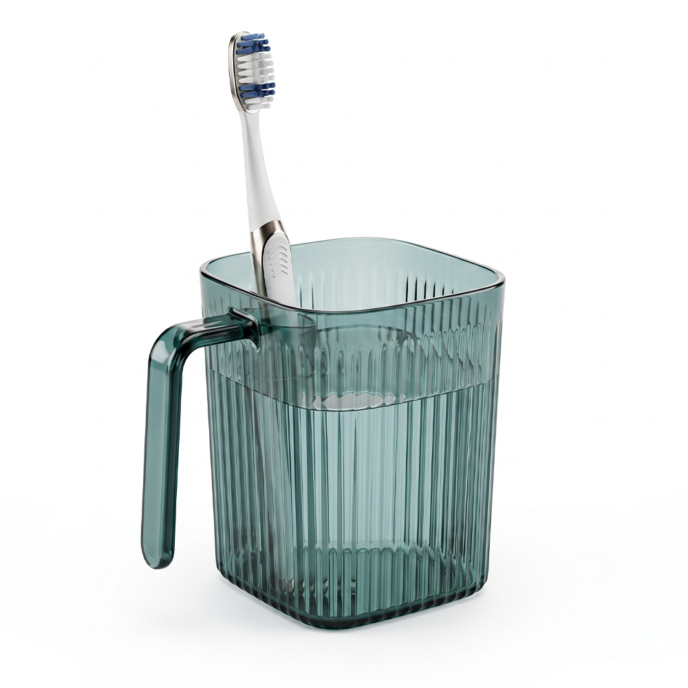 Vaso Organizador para Baño con Porta Cepillo de Dientes, Recipiente Verde Transparente con Asa - Image 4