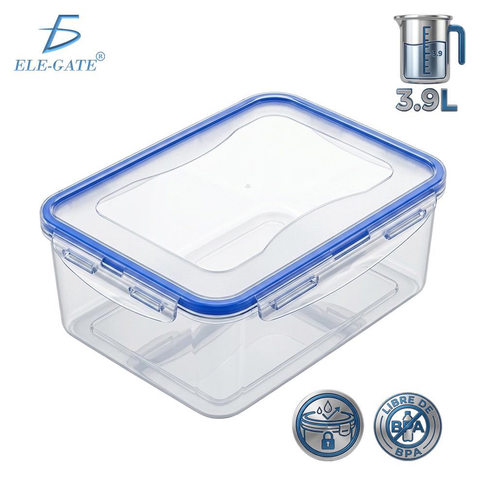 Tupper Hermético 3.9L con 4 Seguros Antiderrames para Microondas y Refrigerador