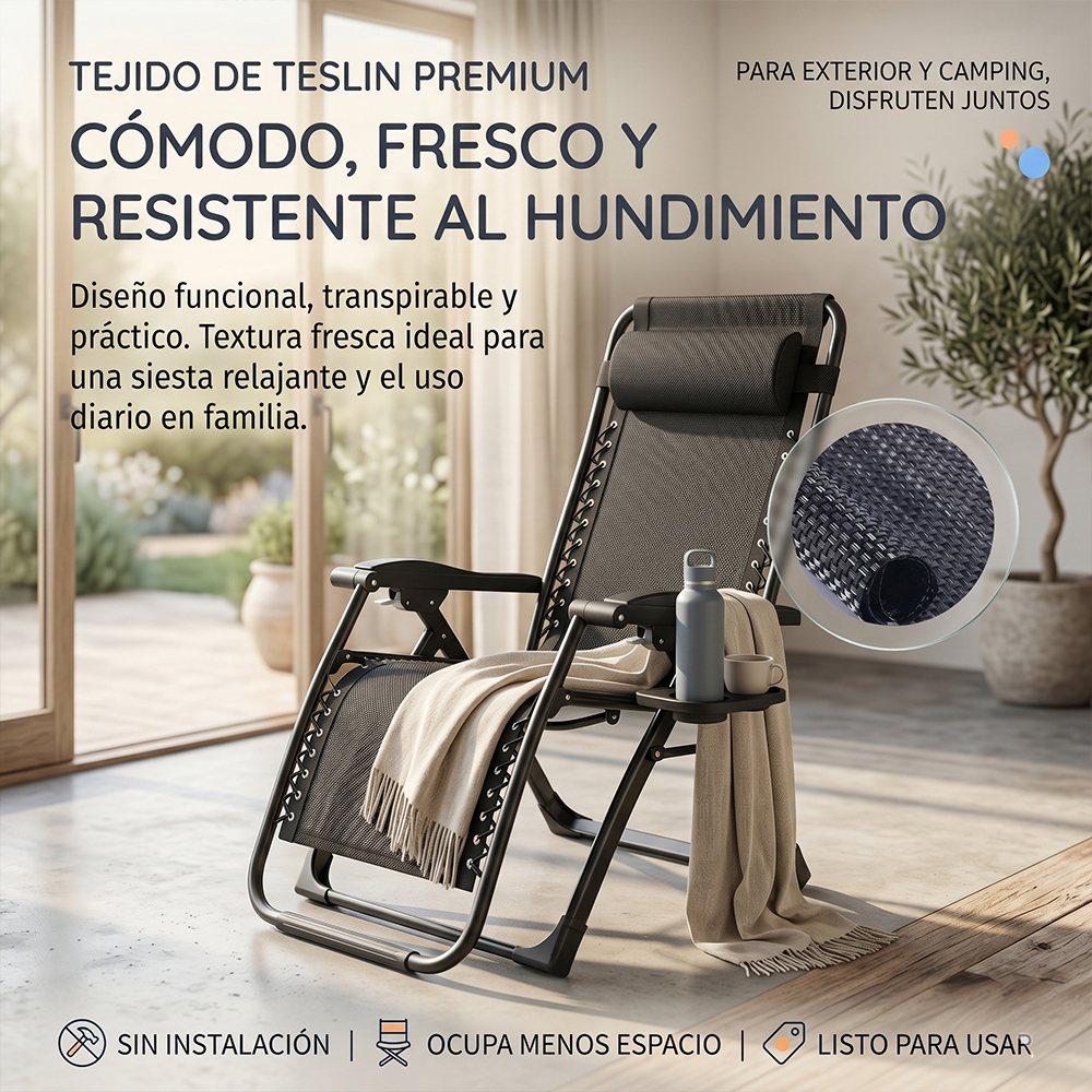 Silla camastro reclinable gravedas plegable jardin y playa - Image 2