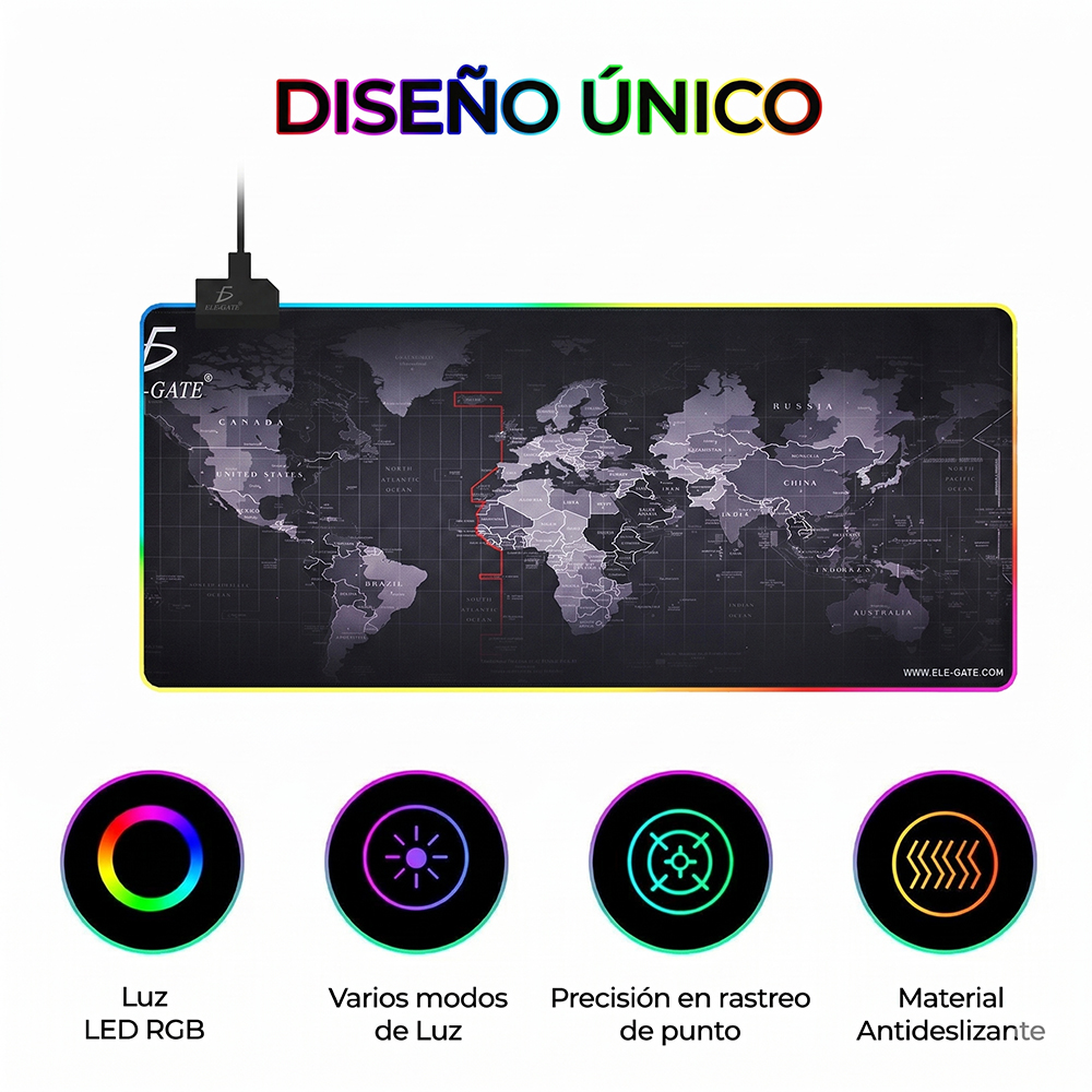 Mouse Pad Gamer Diseño de Mapa con Luz Led RGB Iluminado 90×40 CM - Image 3