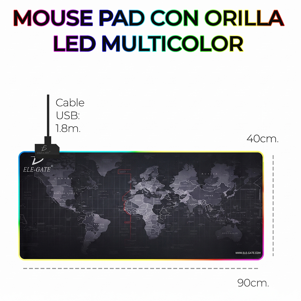 Mouse Pad Gamer Diseño de Mapa con Luz Led RGB Iluminado 90×40 CM - Image 4