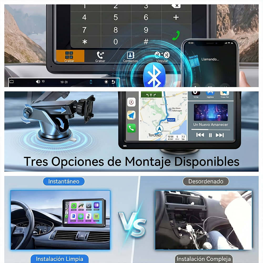 Pantalla CarPlay y Android Auto Inalámbrica 7” Universal para Auto Bluetooth 5.1 WiFi 6 GPS Multimedia - Image 2