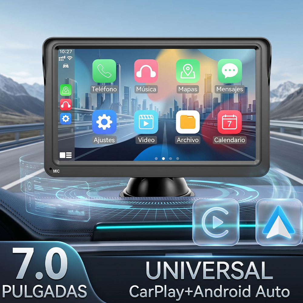Pantalla CarPlay y Android Auto Inalámbrica 7” Universal para Auto Bluetooth 5.1 WiFi 6 GPS Multimedia - Image 6