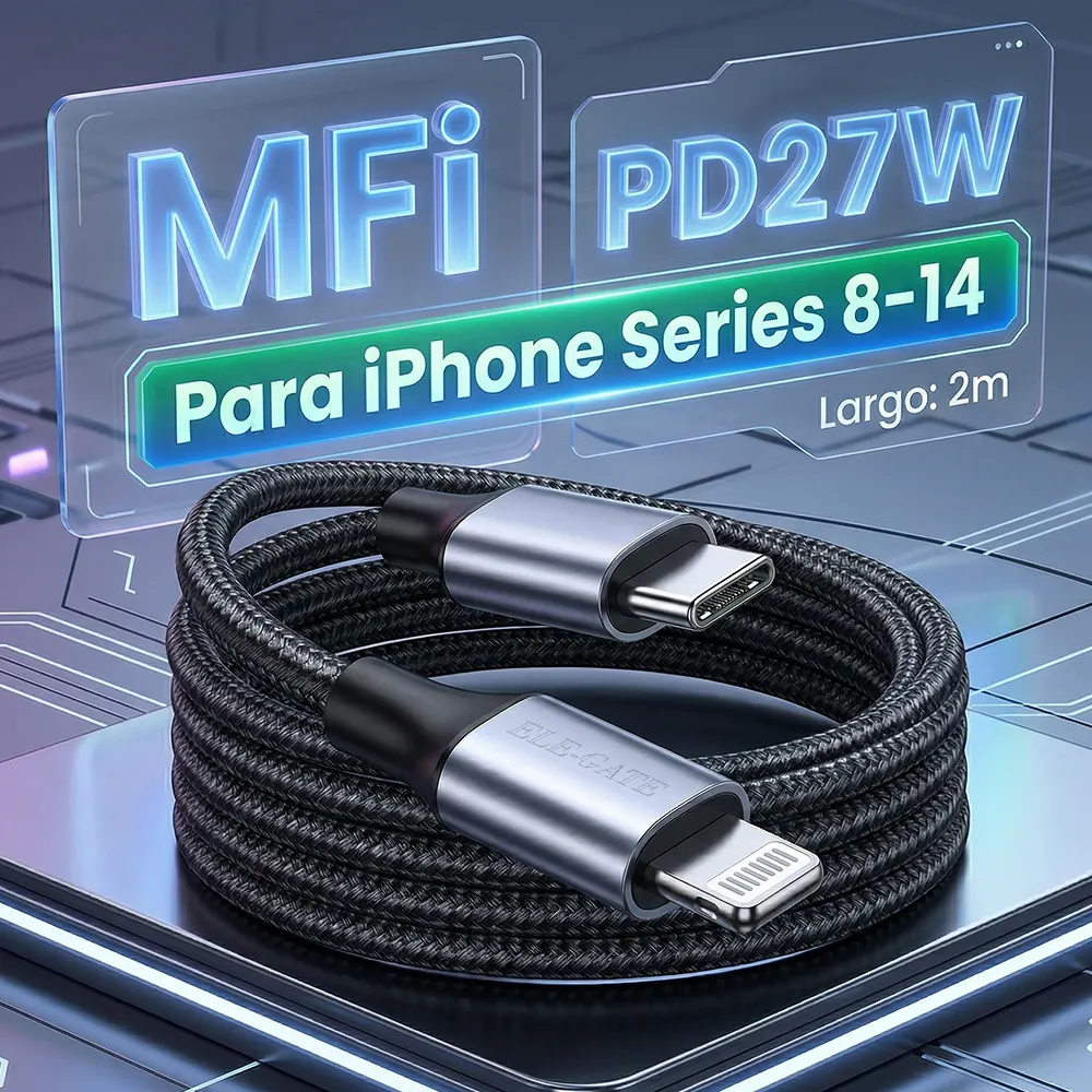 Conector Lightning de 8 pines y USB-C para carga rápida PD 27W