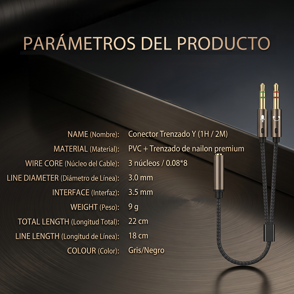 Splitter de Audio 3.5 mm Trenzado para PC | Adaptador Y Auriculares y Micrófono Hi-Fi - Image 4