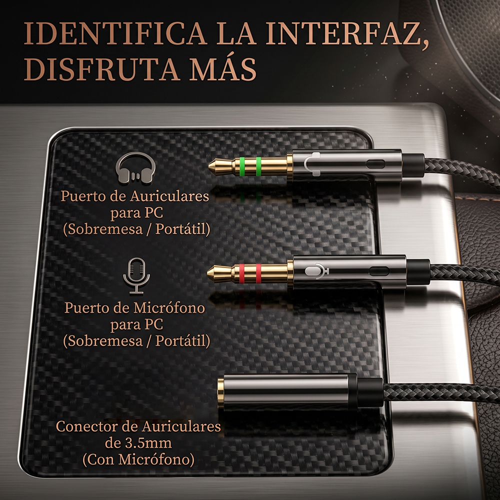 Splitter de Audio 3.5 mm Trenzado para PC | Adaptador Y Auriculares y Micrófono Hi-Fi - Image 2