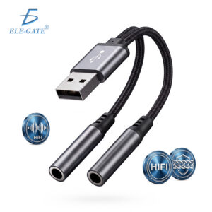 Cable Adaptador de Audio USB-A a Doble 3.5mm para Auriculares y Micrófono | Sonido HiFi, Voz Clara, Trenzado Reforzado