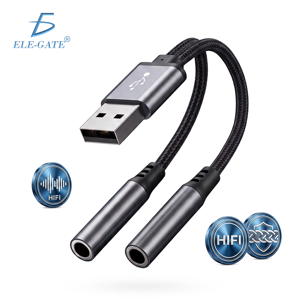 Cable Adaptador de Audio USB-A a Doble 3.5mm para Auriculares y Micrófono | Sonido HiFi, Voz Clara, Trenzado Reforzado