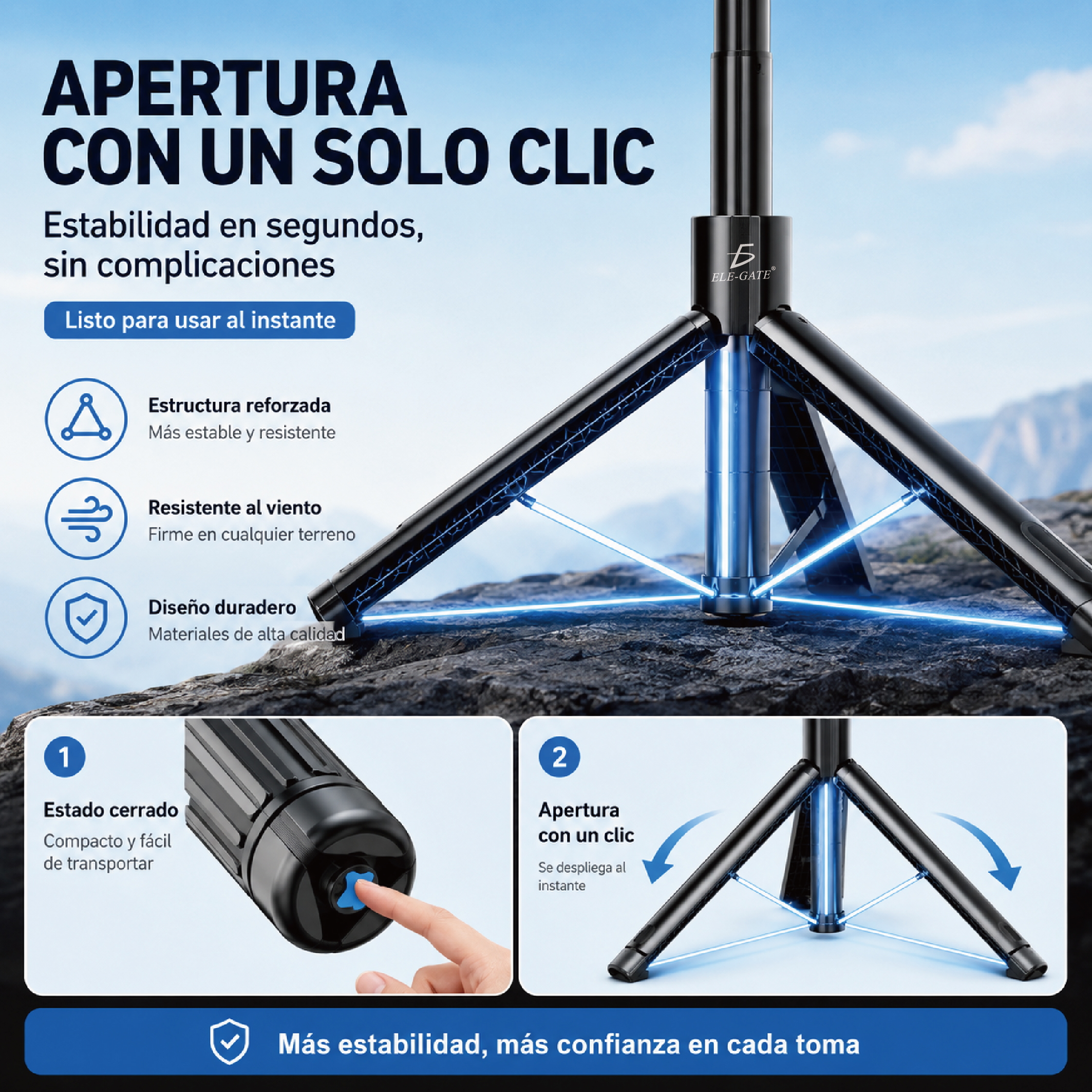 Palo Selfie Trípode Inteligente 1.92 m con Seguimiento IA Control por Gestos Bluetooth 5.4 y Rosca Universal 1/4” - Image 2