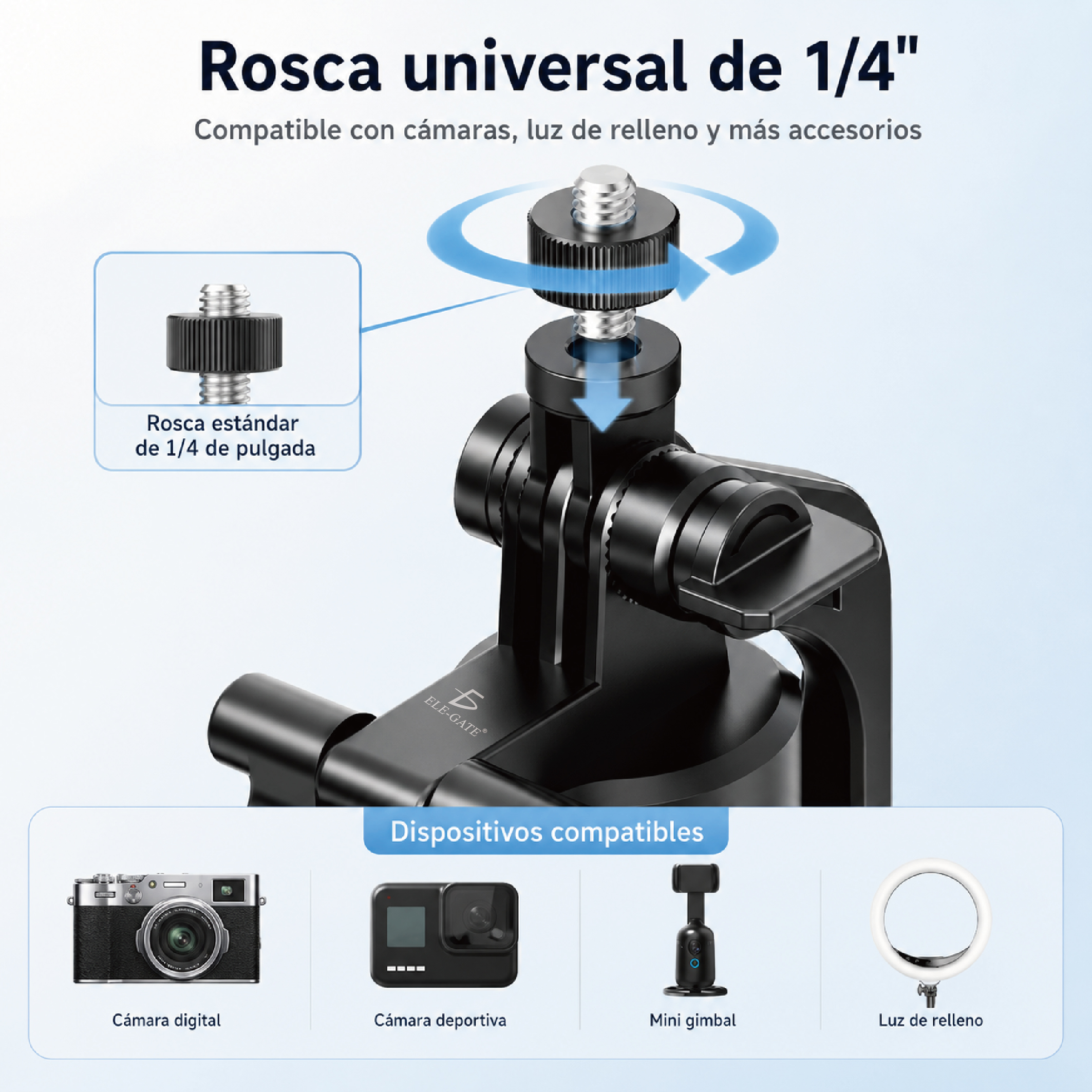 Palo Selfie Trípode Inteligente 1.92 m con Seguimiento IA Control por Gestos Bluetooth 5.4 y Rosca Universal 1/4” - Image 3