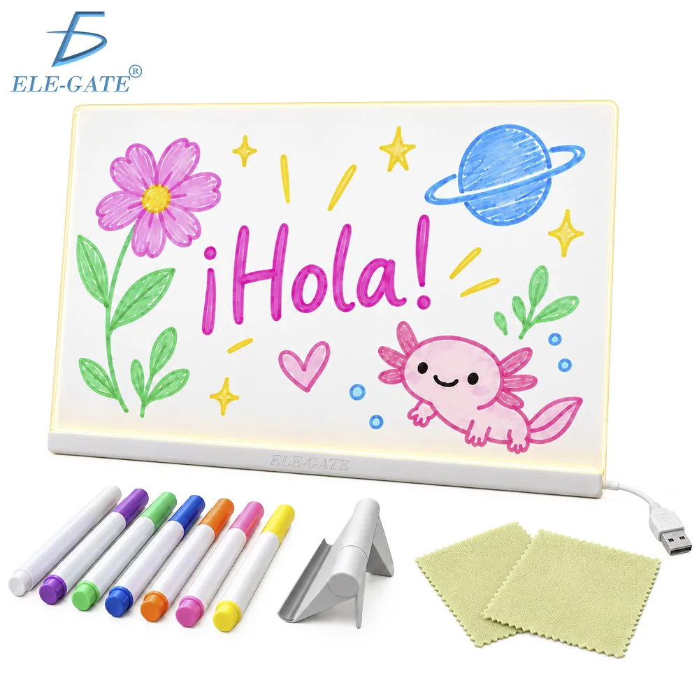 Pizarra Acrílica LED 35x26 cm USB para Dibujar, Escribir y Crear con Luz