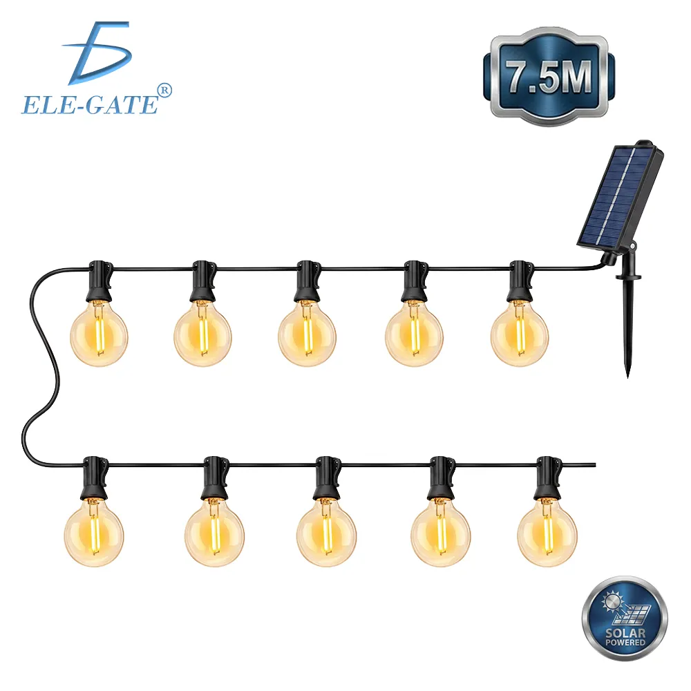 Guirnalda solar G40 de 7.5 m con 10 focos, luz cálida y encendido automático