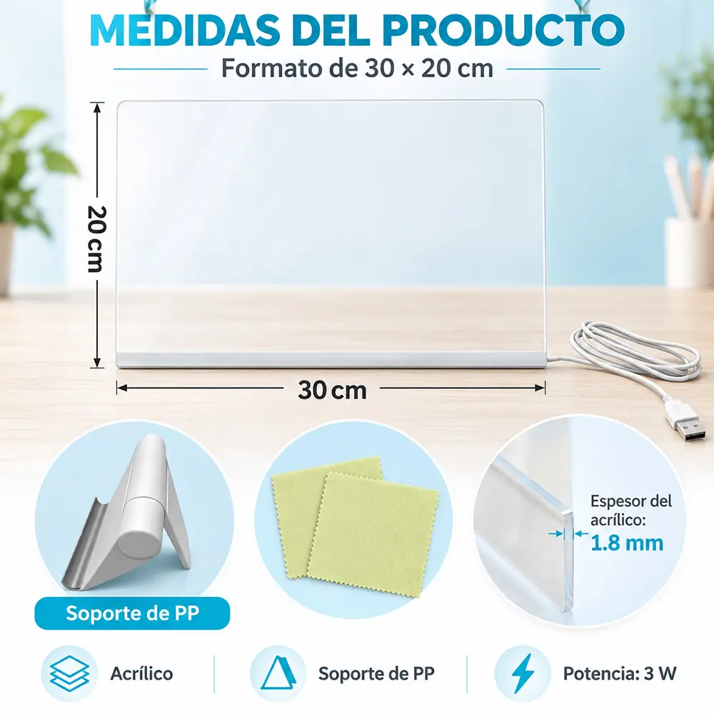 Pizarra Acrílica LED 35x26 cm USB para Dibujar, Escribir y Crear con Luz - Imagen 5