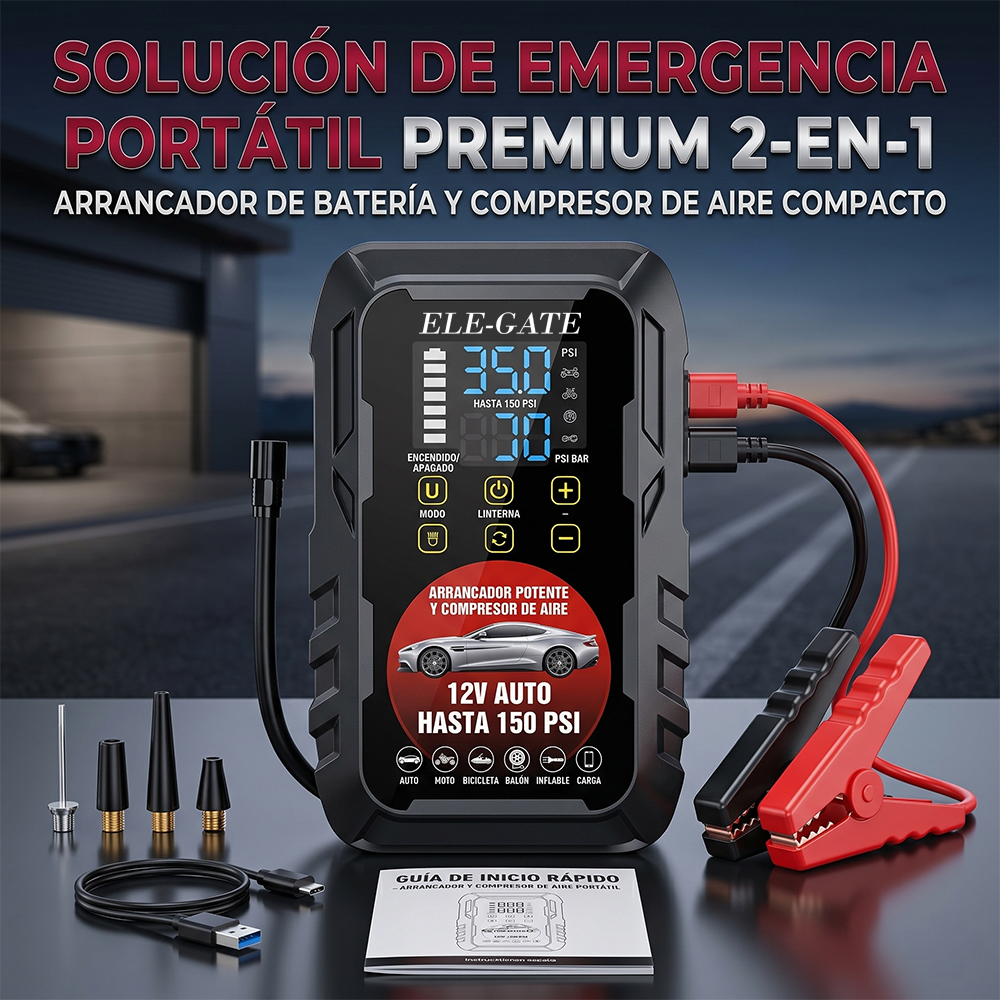 Inflador 150 PSI y Arrancador de Batería 12V ELE-GATE Maxipoder - Image 4
