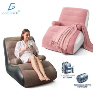 Sillon Inflable Ergonómico Flocado Portátil de Lujo para Interior y Exterior