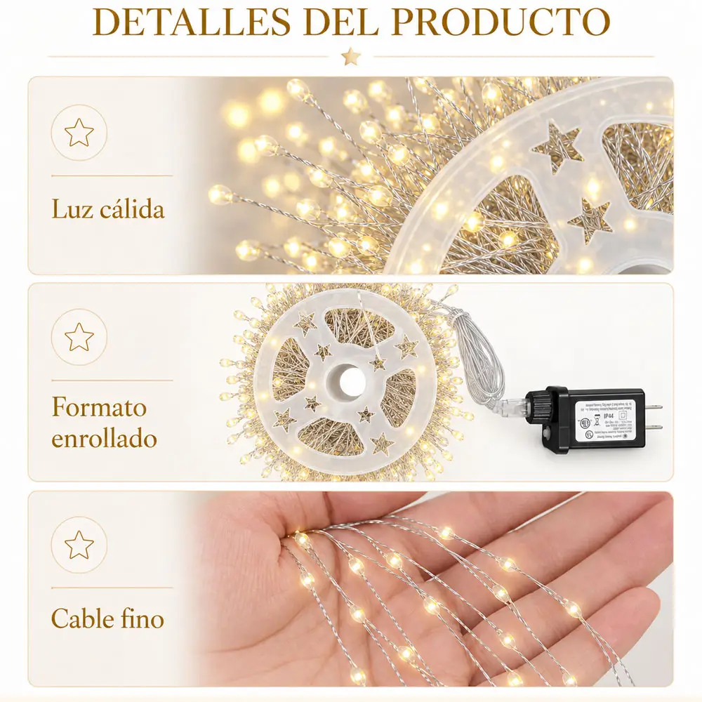 Serie de luces LED cálidas de 20 m con 600 LED y 8 modos - Imagen 3