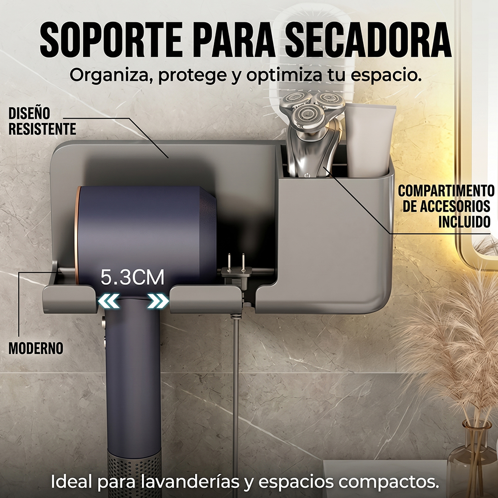 Soporte Organizador de Pared para Secadora de Cabello Gris Super Resistente - Image 2
