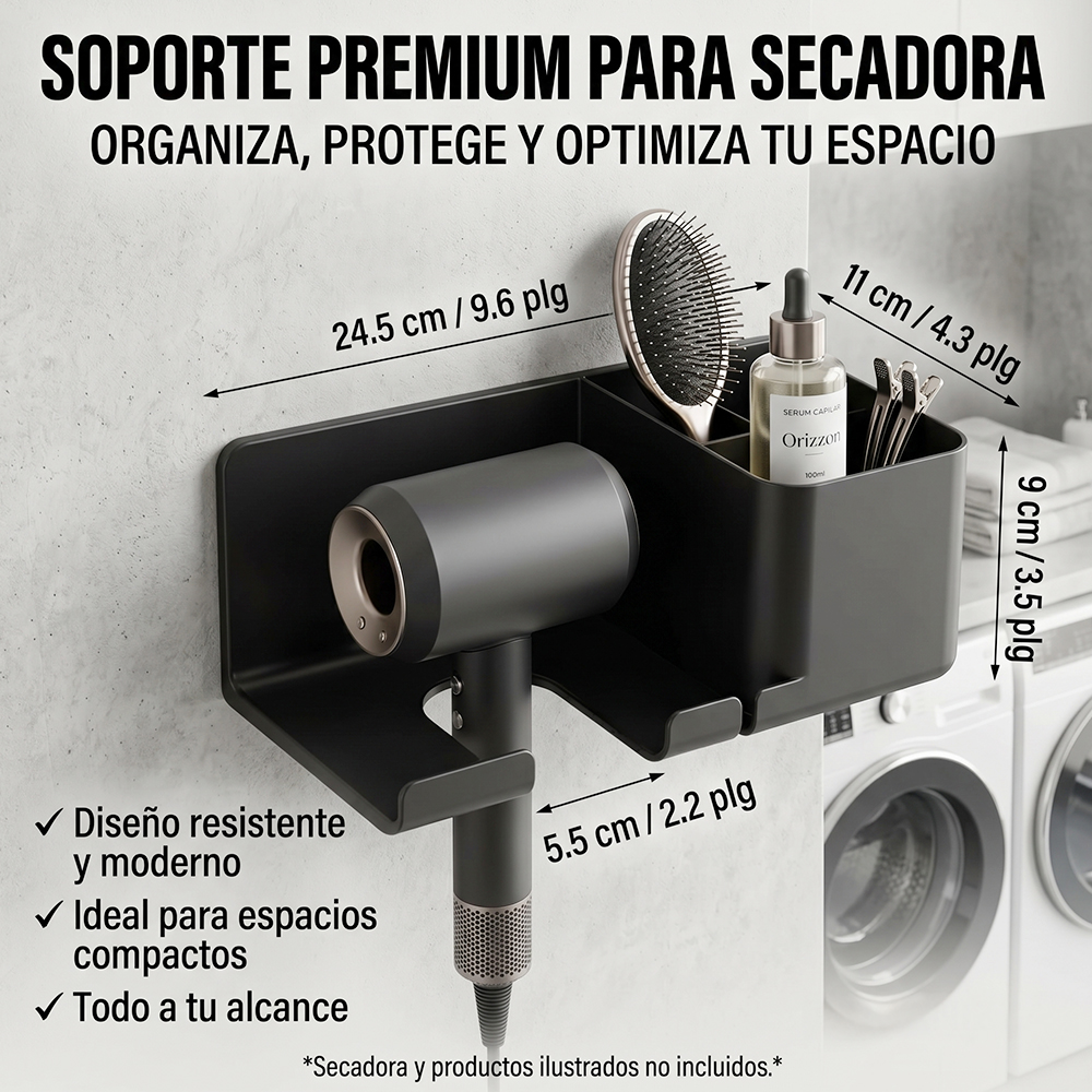 Soporte Organizador de Pared para Secadora de Cabello Gris Super Resistente - Image 5