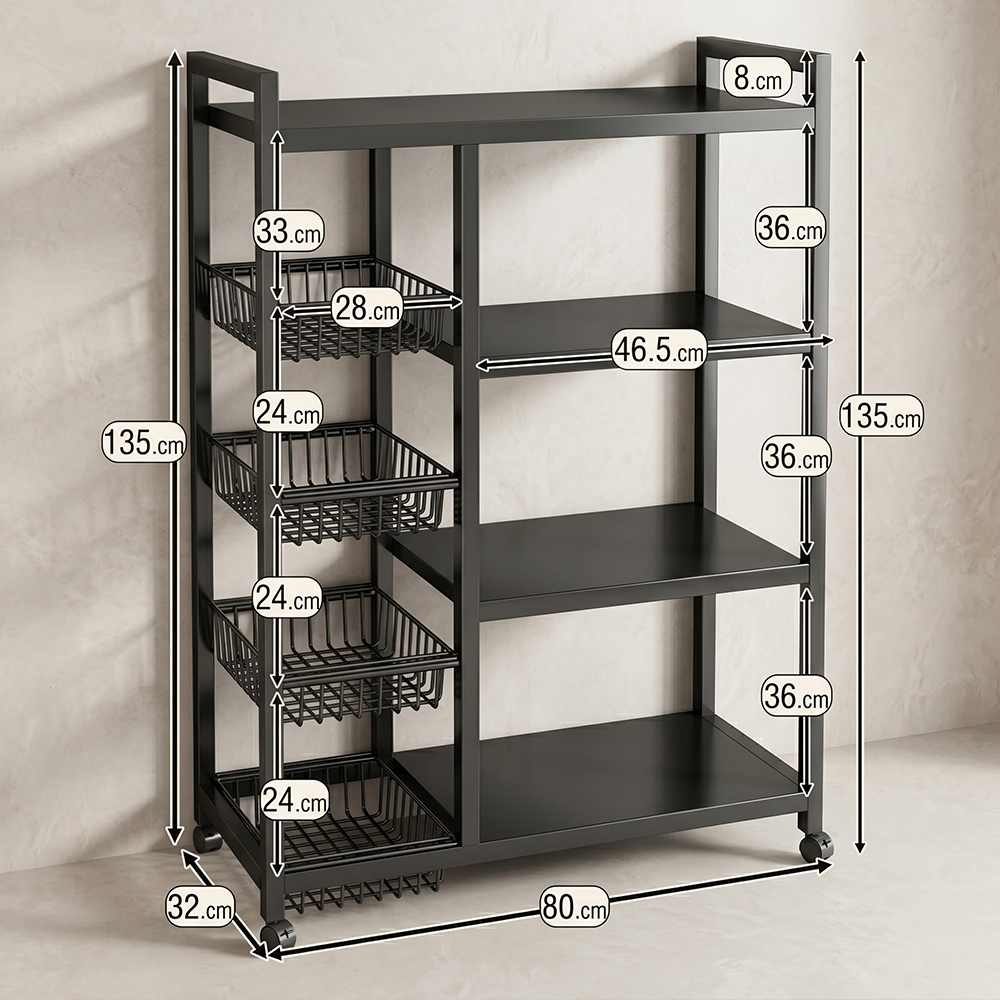 Estantería Organizadora de Cocina de 4 Niveles con Canastillas para Frutas, Verduras y Electrodomésticos con Ruedas 80x32x135 cm - Image 4