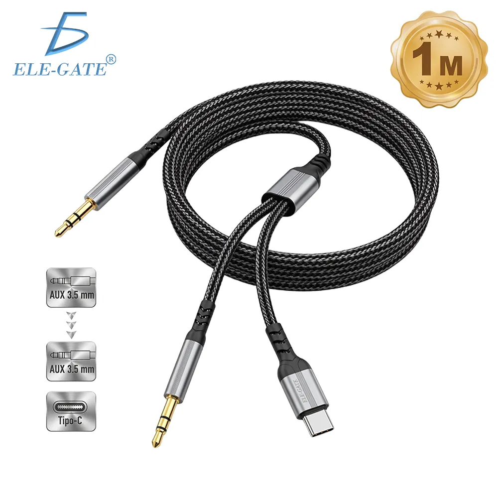 Cable AUX 2 en 1 USB-C y 3.5 mm a plug 3.5 mm, 1 m