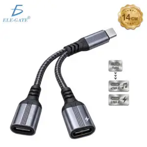 Adaptador USB-C a doble USB-C para audio y carga, 14 cm