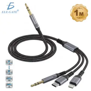 Cable AUX 3 en 1 USB-C, Lightning y 3.5 mm de 1 m