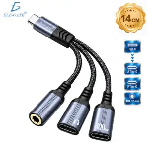 Adaptador USB C 3 en 1 con Audio 3.5 mm, USB-C para Audífonos y Puerto de Carga hasta 100W
