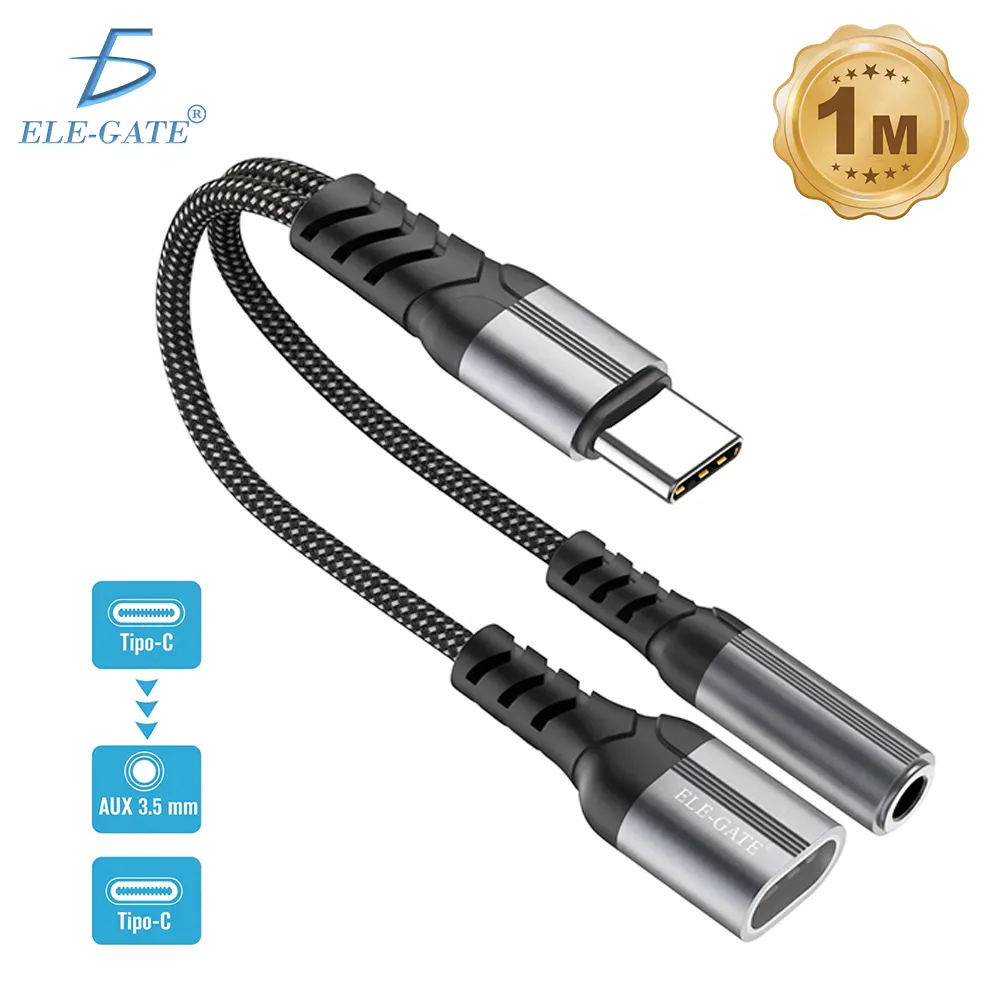 Adaptador USB-C a 3.5 mm y USB-C para audio y carga