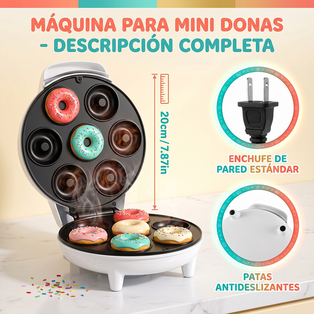 Máquina Eléctrica para Mini Donas 7 Piezas con Luces Indicadoras, Ventilación Rápida y Patas Antideslizantes - Image 6