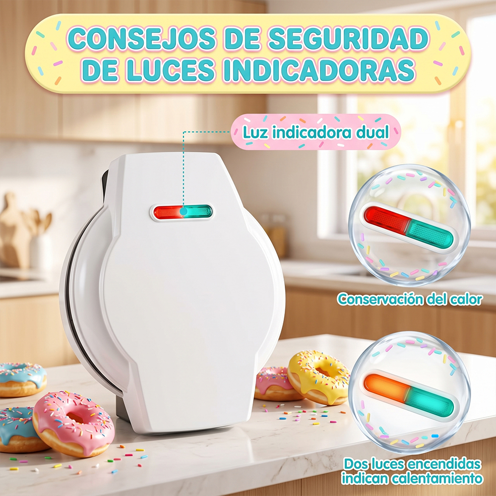 Máquina Eléctrica para Mini Donas 7 Piezas con Luces Indicadoras, Ventilación Rápida y Patas Antideslizantes - Image 3