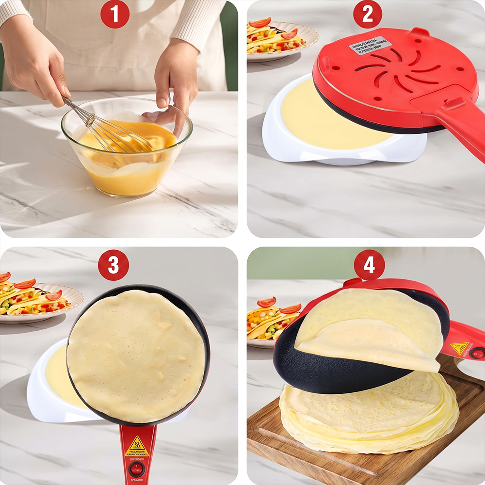 Crepera Eléctrica Antiadherente Roja – Máquina Portátil para Crepas, Panqueques y Tortillas - Image 4